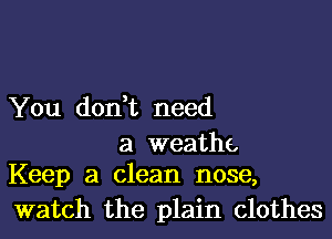 You don,t need

a weathe,
Keep a clean nose,

watch the plain clothes