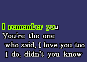 Em

YouH'e the one

Who said, I love you too
I do, didjft you know