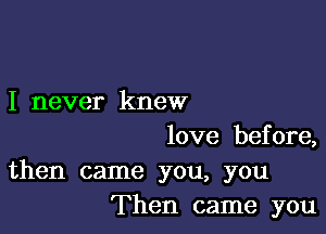 I never knew

love before,
then came you, you
Then came you