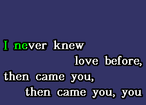 I never knew

love before,
then came you,

then came you, you