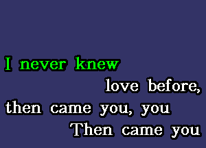 I never knew

love before,
then came you, you
Then came you