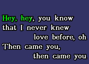 Hey, hey, you know
that I never knew

love before, oh

Then came you,
then came you