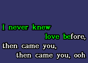 I never knew

love before,
then came you,

then came you, ooh