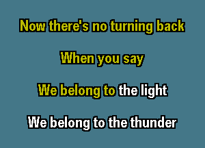 Now there's no turning back
When you say

We belong to the light

We belong to the thunder