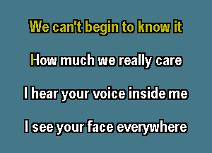 We can't begin to know it
How much we really care

I hear your voice inside me

I see your face everywhere I