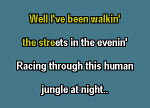 Well I've been walkin'
the streets in the evenin'

Racing through this human

jungle at night.
