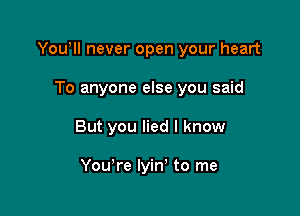 Yowll never open your heart

To anyone else you said
But you lied I know

You're lyin' to me