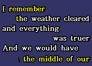 I remember
the weather cleared
and everything
was truer
And we would have

. the middle of our