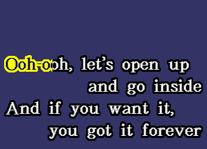 mh, lefs open up

and go inside
And if you want it,
you got it forever