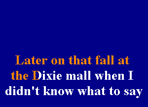 Later on that fall at
the Dixie mall when I
didn't know What to say