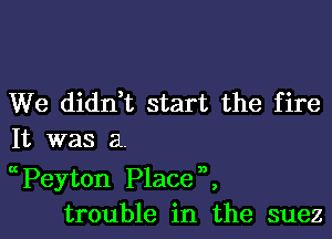 We didn,t start the fire
It was a.

Peyton Placen,
trouble in the suez