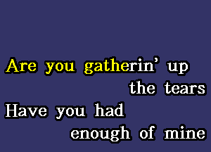 Are you gatherid up

the tears

Have you had
enough of mine