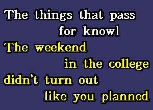 The things that pass
for knowl
The weekend
in the college
didn,t turn out
like you planned