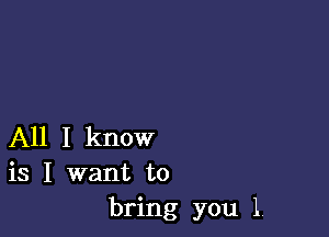 All I know
is I want to
bring you 14