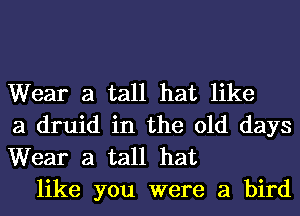 Wear a tall hat like
a druid in the old days
Wear a tall hat

like you were a bird