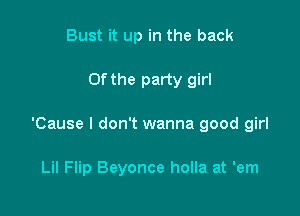 Bust it up in the back

0f the party girl

'Cause I don't wanna good girl

Lil Flip Beyonce holla at 'em