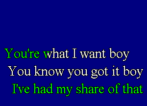 You're what I want boy
You know you got it boy
I've had my share of that