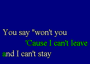 You say won't you
'Cause I can't leave
and I can't stay