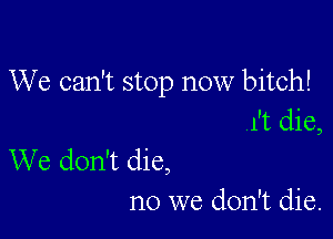 We can't stop now bitch!

,l't die,
We don't die,
no we don't die.