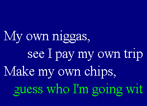 My own niggas,
see I pay my own trip
Make my own chips,
guess who I'm going wit