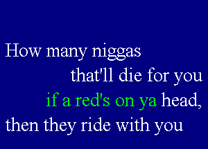 How many niggas

that'll die for you
if a red's on ya head,
then they ride with you