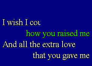 Iwish I COL

how you raised me

And all the extra love
that you gave me