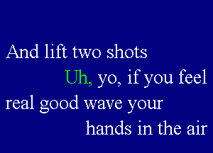 And lift two shots

Uh, yo, if you feel
real good wave your
hands in the air