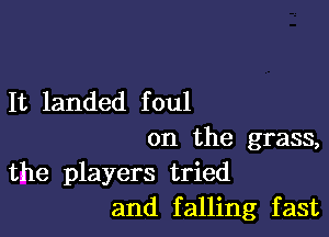 It landed f oul

on the grass,
the players tried
and falling fast