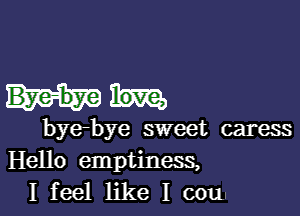 bye-bye sweet caress
Hello emptiness,
I feel like I cou