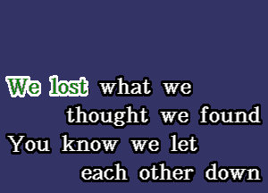 mg what we

thought we found

You know we let
each other down