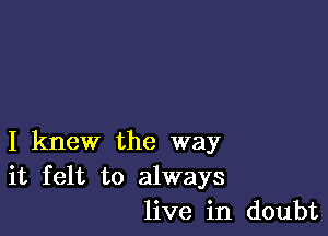 I knew the way
it felt to always
live in doubt