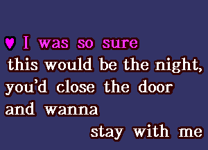 I was so sure
this would be the night,
you,d close the door
and wanna
stay With me