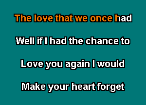 The love that we once had

Well ifl had the chance to

Love you again I would

Make your heart forget