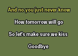And no you just never know

How tomorrow will go

So lefs make sure we kiss

Goodbye