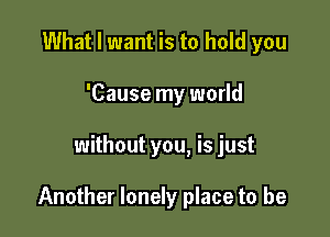 What I want is to hold you
'Cause my world

without you, is just

Another lonely place to be