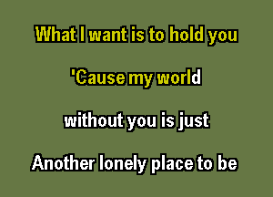 What I want is to hold you
'Cause my world

without you is just

Another lonely place to be