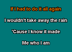 Ifl had to do it all again

I wouldn't take away the rain

'Cause I know it made

Me who I am