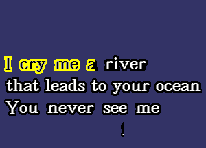 EWm eariver

that leads to your ocean
You never see me