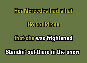 Her Mercedes had a flat

He could see

that she was frightened

Standin' out there in the snow