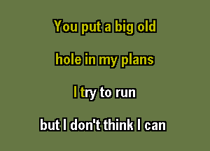 You put a big old

hole in my plans
ltry to run

but I don't think I can