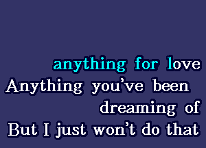 anything for love
Anything you,ve been
dreaming of

But I just wodt do that l