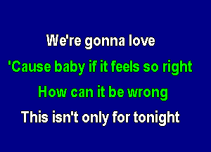 We're gonna love

'Cause baby if it feels so right
How can it be wrong

This isn't only for tonight