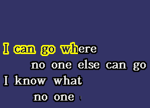 E where

no one else can go
I know what
no one .