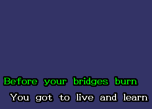 Before your bridges burn

You got to live and learn