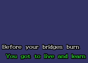 Before your bridges burn

You got to live and learn