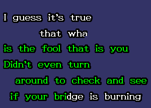 I guess its true

that wha
is the fool that is you

Didnit even turn
around to Check and see

if your bridge is burning