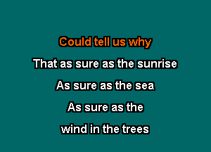 Could tell us why

That as sure as the sunrise
As sure as the sea
As sure as the

wind in the trees