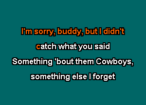 I'm sorry, buddy, butl didn't

catch what you said

Something 'boutthem Cowboys,

something else I forget