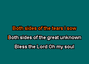 Both sides ofthe tears I sow

Both sides ofthe great unknown

Bless the Lord Oh my soul