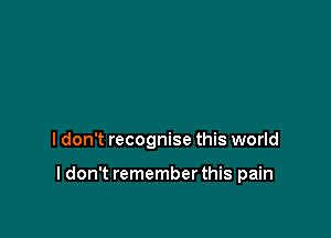 I don't recognise this world

I don't remember this pain